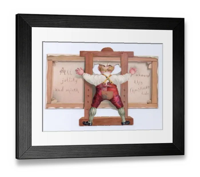 Framed Print : Easel and artist on a cutout Christmas card Framed Print : Easel and artist on a cutout Christmas card