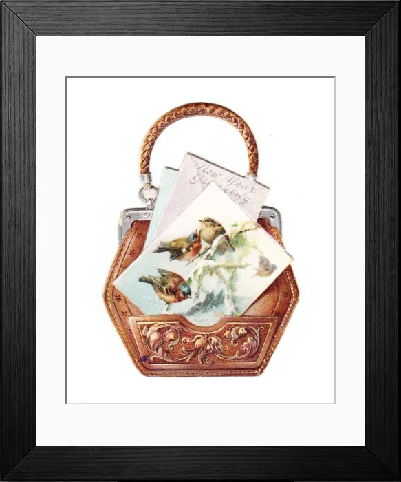 Framed Print : New Year card in the shape of a leather handbag Framed Print : New Year card in the shape of a leather handbag