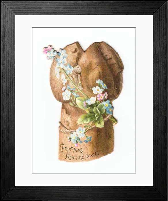 Framed Print : Christmas card in the shape of a champagne cork Framed Print : Christmas card in the shape of a champagne cork