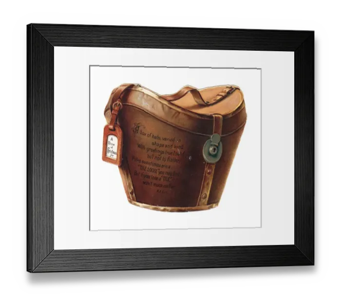 Framed Print : Christmas card in the shape of a leather hatbox Framed Print : Christmas card in the shape of a leather hatbox