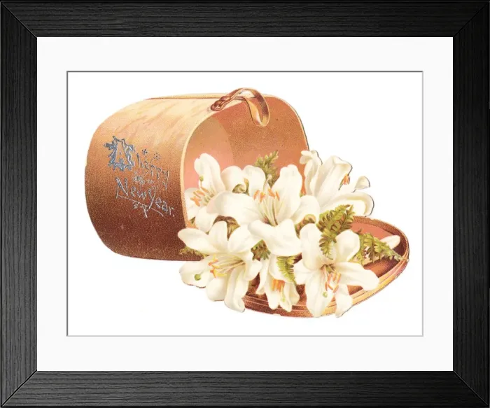 Framed Print : New Year card in the shape of a box of white lilies Framed Print : New Year card in the shape of a box of white lilies