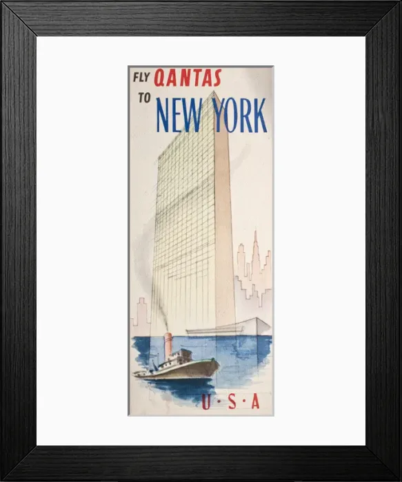 Framed Print : Poster, Fly Qantas to New York Framed Print : Poster, Fly Qantas to New York