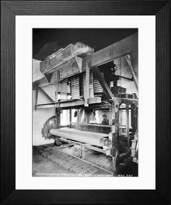 Framed Print : Weaving a Damask Tablecloth on Cottage Handloom Framed Print : Weaving a Damask Tablecloth on Cottage Handloom