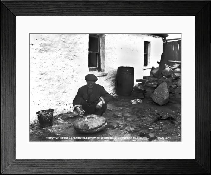 Framed Print : Primitive Method of Grinding Corn With Quern on Inishmurray Framed Print : Primitive Method of Grinding Corn With Quern on Inishmurray