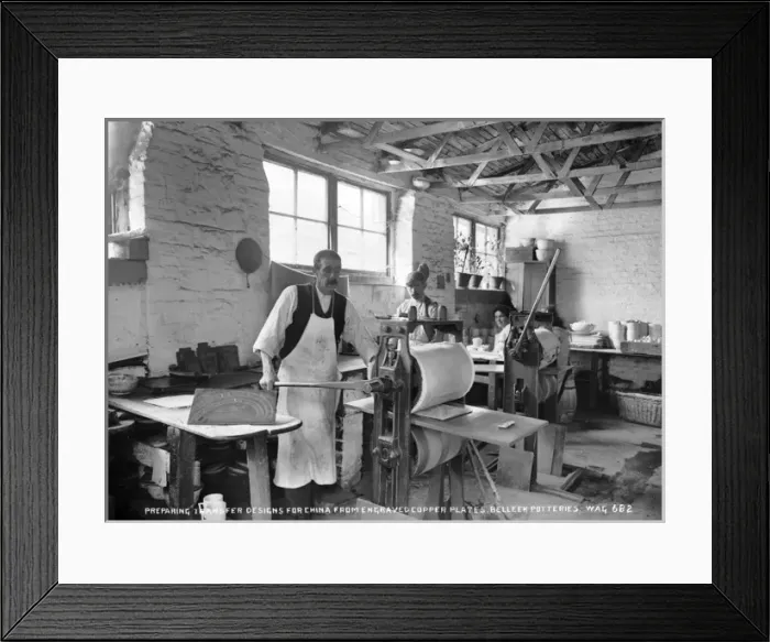 Framed Print : Preparing Transfer Designs for China from Engraved Copper Pl Framed Print : Preparing Transfer Designs for China from Engraved Copper Pl