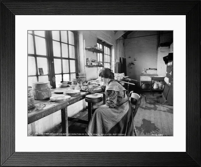 Framed Print : Method Employed in Colour Decoration of Plate Rims, Belleek Framed Print : Method Employed in Colour Decoration of Plate Rims, Belleek