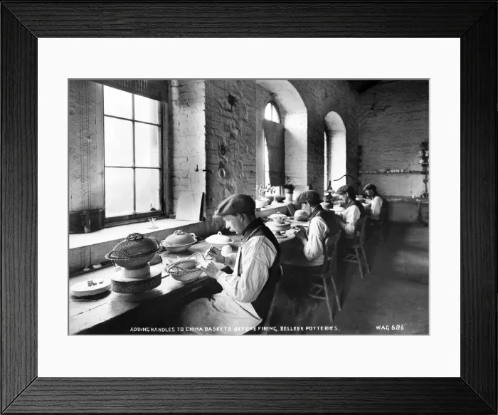Framed Print : Adding Handles to China Baskets Before Firing, Belleek Potte Framed Print : Adding Handles to China Baskets Before Firing, Belleek Potte