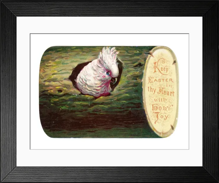 Framed Print : Easter card in the shape of a log with cockatoo Framed Print : Easter card in the shape of a log with cockatoo