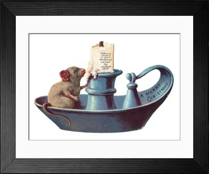 Framed Print : Candle holder and mouse on a cutout Christmas card Framed Print : Candle holder and mouse on a cutout Christmas card