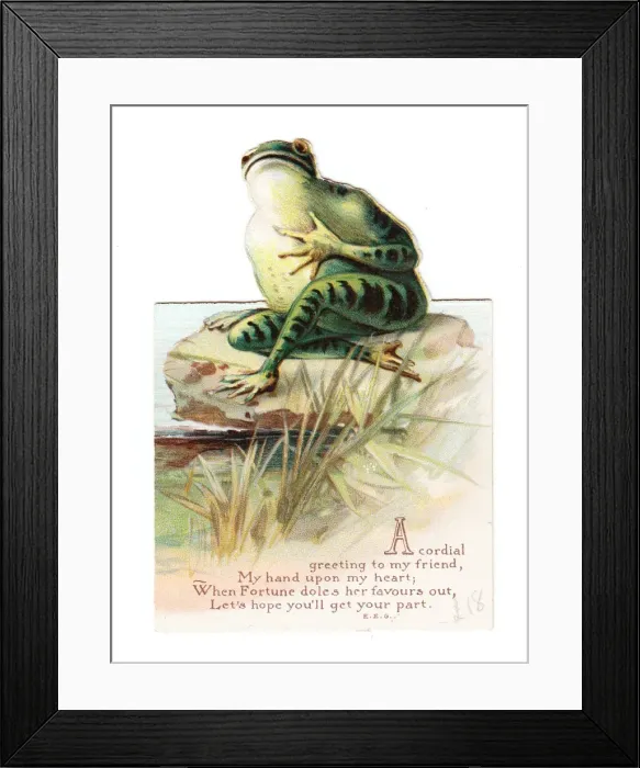Framed Print : Frog on a cutout Christmas card Framed Print : Frog on a cutout Christmas card
