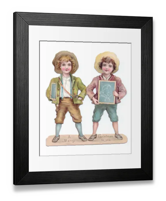 Framed Print : Two boys on a cutout Christmas card Framed Print : Two boys on a cutout Christmas card