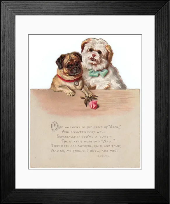 Framed Print : Two dogs, Jack and Nell, on a cutout Christmas card Framed Print : Two dogs, Jack and Nell, on a cutout Christmas card