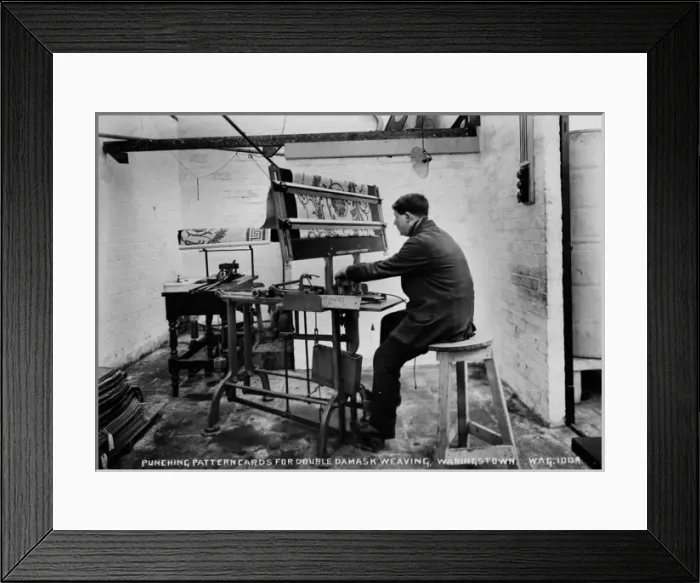 Framed Print : Punching Pattern Cards for Double Damask Weaving, Waringstow Framed Print : Punching Pattern Cards for Double Damask Weaving, Waringstow