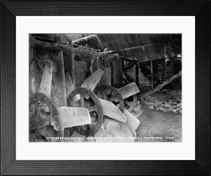 Framed Print : Interior of Scutchmill, Showing Back of Scutching Handles, T Framed Print : Interior of Scutchmill, Showing Back of Scutching Handles, T