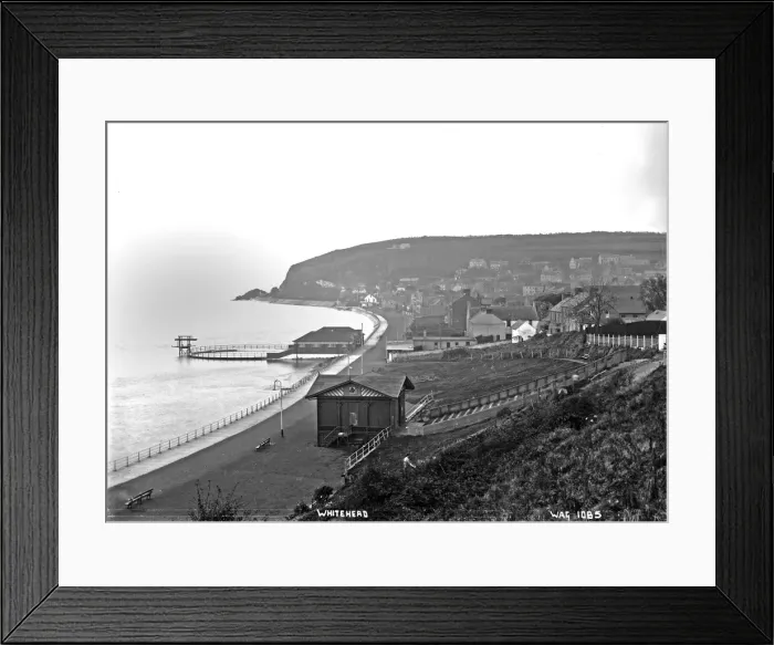 Framed Print : Whitehead - an elevated view of the town and promenade showing the swimming Framed Print : Whitehead - an elevated view of the town and promenade showing the swimming