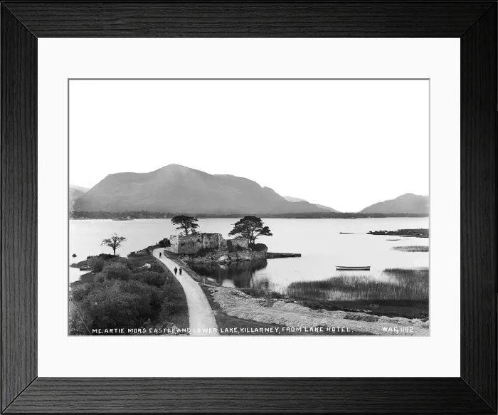 Framed Print : Mc. Artie Mors Castle, and Lower Lake, Killarney, from Lake Framed Print : Mc. Artie Mors Castle, and Lower Lake, Killarney, from Lake