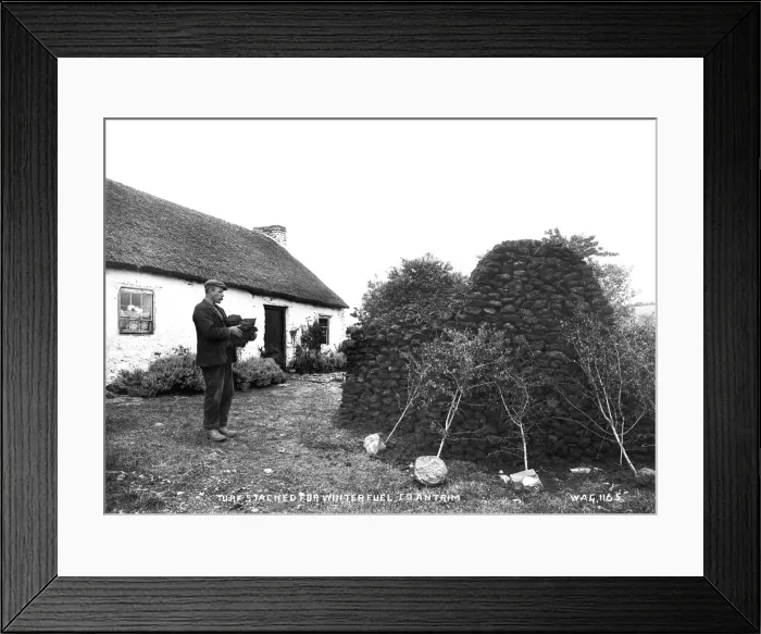 Framed Print : Turf Stacked for Winter Fuel, Co. Antrim Framed Print : Turf Stacked for Winter Fuel, Co. Antrim