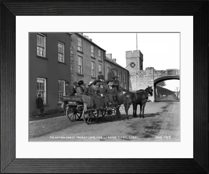 Framed Print : The Antrim Coast Tourist Long Car Leaving Carnlough Framed Print : The Antrim Coast Tourist Long Car Leaving Carnlough