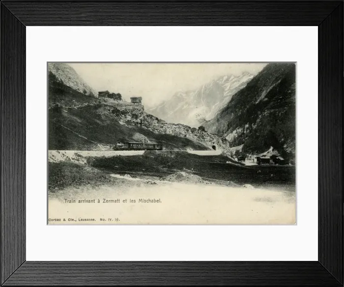 Framed Print : Train arriving at Zermatt, Switzerland and Mischabel massif Framed Print : Train arriving at Zermatt, Switzerland and Mischabel massif