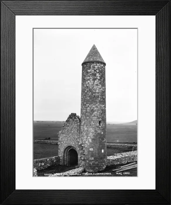 Framed Print : Round Tower and Teampull, Finghin, Clonmacnois Framed Print : Round Tower and Teampull, Finghin, Clonmacnois