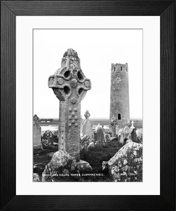 Framed Print : Cross and Round Tower, Clonmacnois Framed Print : Cross and Round Tower, Clonmacnois