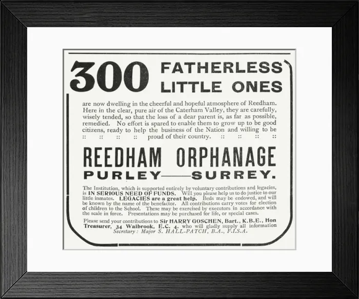 Framed Print : Advertisement for Reedham Orphanage, Purley Framed Print : Advertisement for Reedham Orphanage, Purley