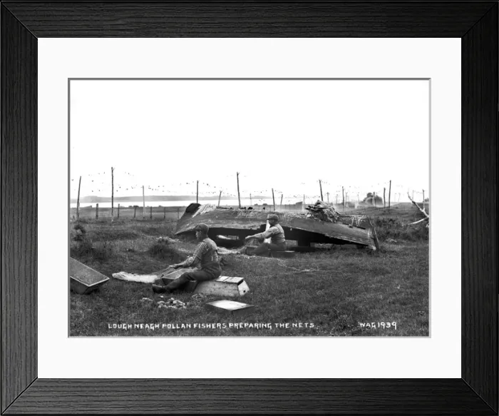 Framed Print : Lough Neagh Pollan Fishers Preparing the Nets Framed Print : Lough Neagh Pollan Fishers Preparing the Nets