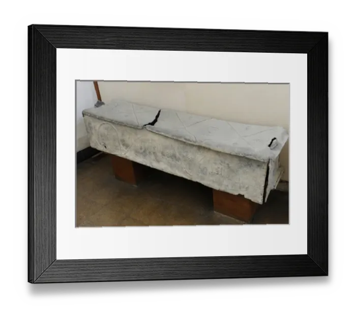 Framed Print : Lead sarcophagus with pagan symbols. From the Jerusalem area Framed Print : Lead sarcophagus with pagan symbols. From the Jerusalem area