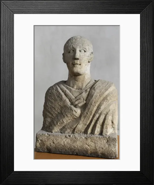 Framed Print : Roman Period. Funerary bust of a man. Limestone. Samaria. Is Framed Print : Roman Period. Funerary bust of a man. Limestone. Samaria. Is