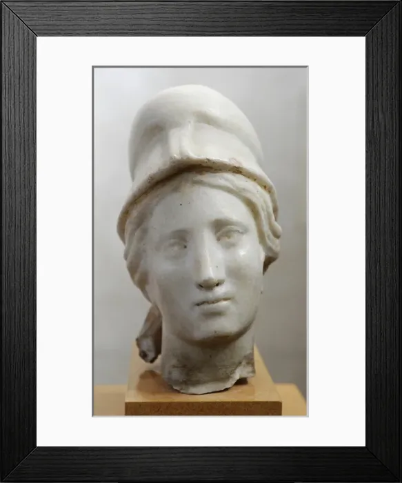Framed Print : Roman Period. Head of Athena. Marble. From Khirbet el-Mefjer Framed Print : Roman Period. Head of Athena. Marble. From Khirbet el-Mefjer