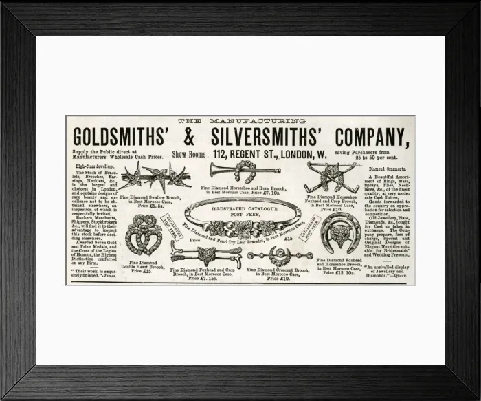 Framed Print : Advert for Goldsmiths & Silversmiths victorian jewellery Framed Print : Advert for Goldsmiths & Silversmiths victorian jewellery