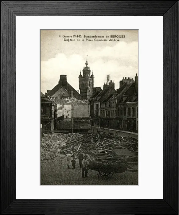 Framed Print : Bombing of Bergues - damage to Place Gambetta, WW1 Framed Print : Bombing of Bergues - damage to Place Gambetta, WW1