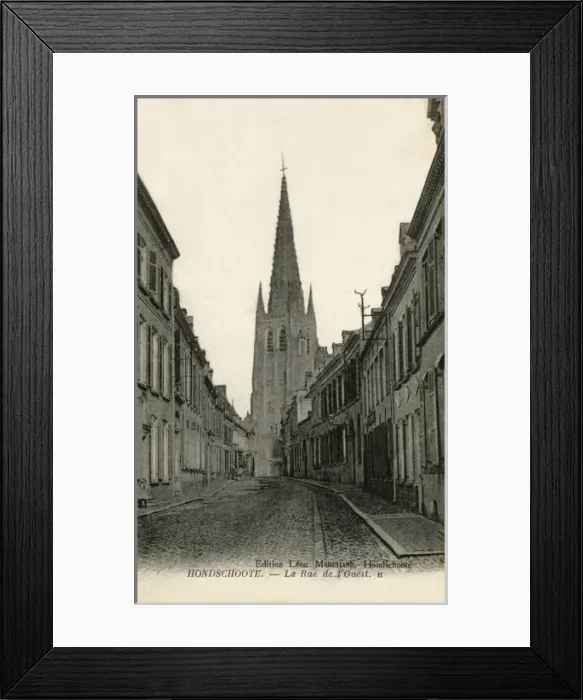 Framed Print : Hondschoote, France - Street facing west towards Church Framed Print : Hondschoote, France - Street facing west towards Church