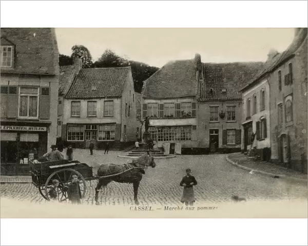 Cassel, France - horse and cart on the apple market