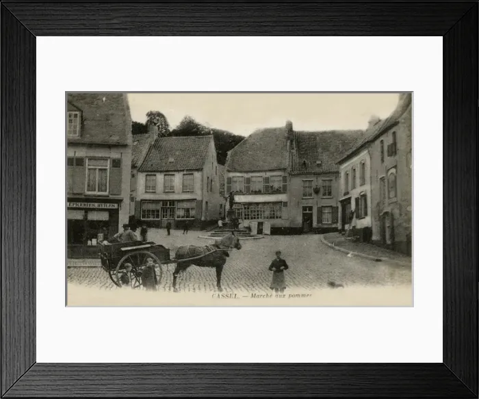 Framed Print : Cassel, France - horse and cart on the apple market Framed Print : Cassel, France - horse and cart on the apple market