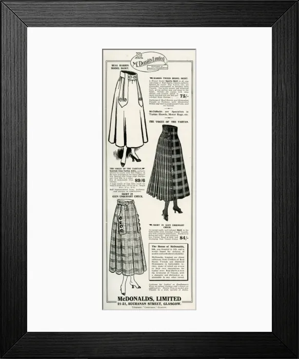 Framed Print : Advert for McDonalds Limited womens skirts 1917 Framed Print : Advert for McDonalds Limited womens skirts 1917