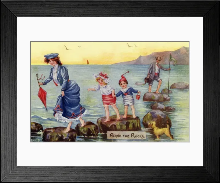 Framed Print : Seashore. Walking on the rocks Framed Print : Seashore. Walking on the rocks