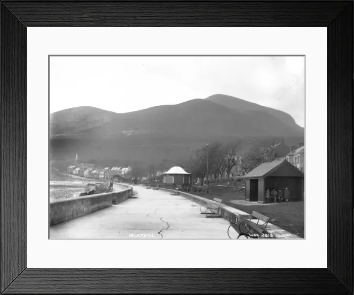 Framed Print : Newcastle - a view along the promenade, with no people, except in a shelter Framed Print : Newcastle - a view along the promenade, with no people, except in a shelter