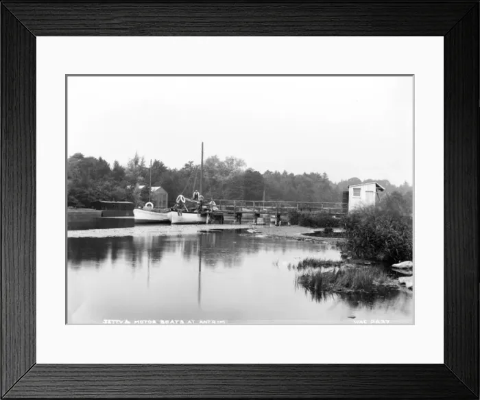 Framed Print : Jetty and Motor Boats at Antrim Framed Print : Jetty and Motor Boats at Antrim