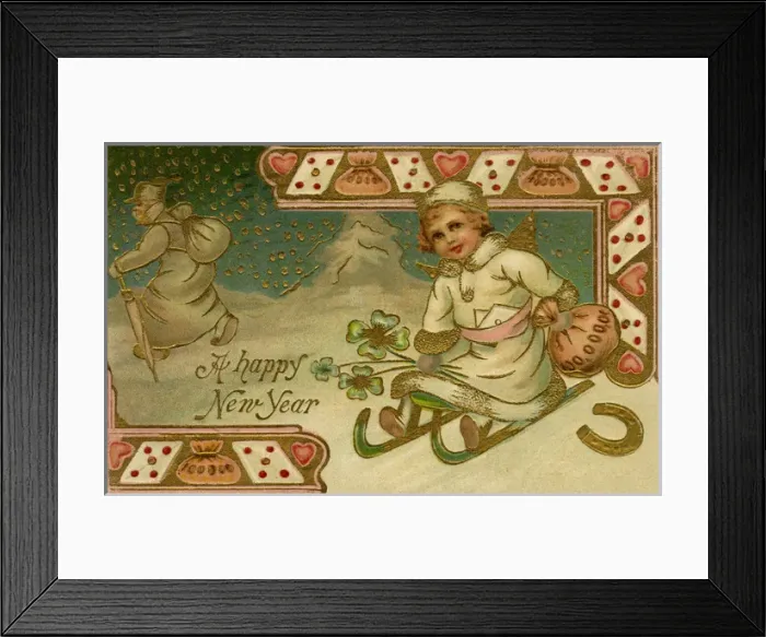 Framed Print : Edwardian New Year postcard Framed Print : Edwardian New Year postcard