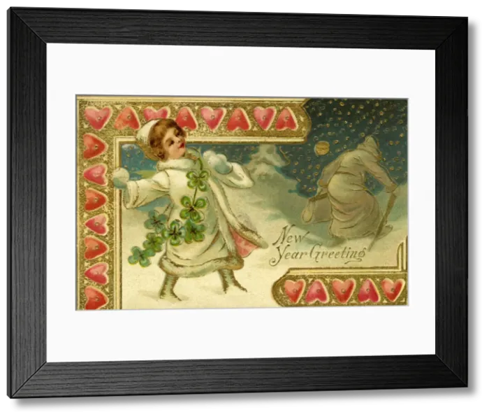 Framed Print : Edwardian New Year postcard Framed Print : Edwardian New Year postcard