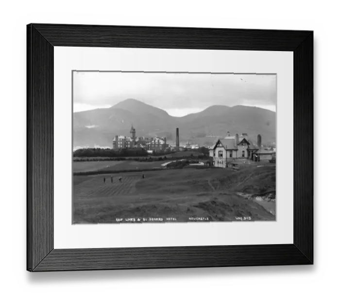 Framed Print : Golf Links and Sl. Donard Hotel, Newcastle Framed Print : Golf Links and Sl. Donard Hotel, Newcastle