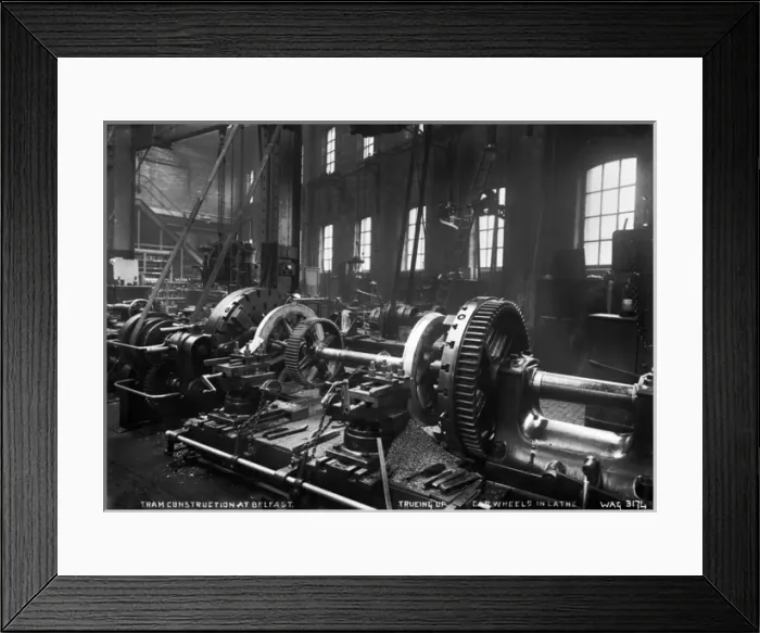 Framed Print : Tram Construction at Belfast, Trueing Up Car Wheels in Lathe Framed Print : Tram Construction at Belfast, Trueing Up Car Wheels in Lathe
