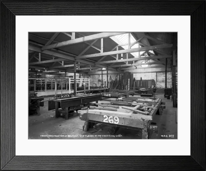 Framed Print : Tram Construction at Belfast, Car Floors in the Erecting Sho Framed Print : Tram Construction at Belfast, Car Floors in the Erecting Sho