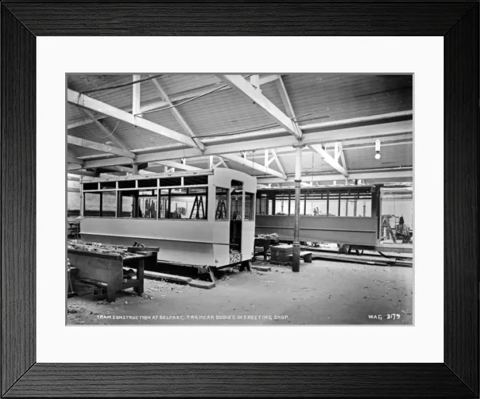 Framed Print : Tram Construction at Belfast, Tramcar Bodies in Erecting Sho Framed Print : Tram Construction at Belfast, Tramcar Bodies in Erecting Sho