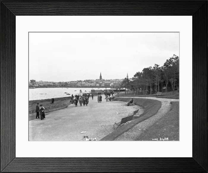 Framed Print : Bangor - a view of the town in the distance from the promenade past Pickie Framed Print : Bangor - a view of the town in the distance from the promenade past Pickie