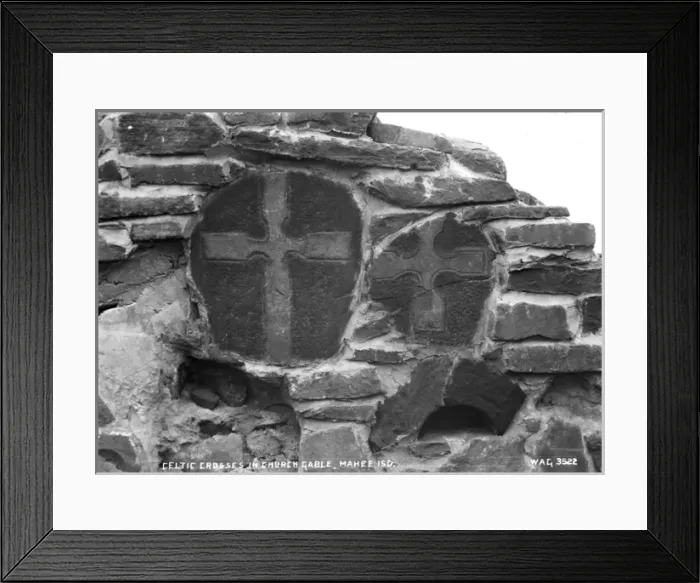 Framed Print : Celtic Crosses in Church Gable, Mahee Island Framed Print : Celtic Crosses in Church Gable, Mahee Island