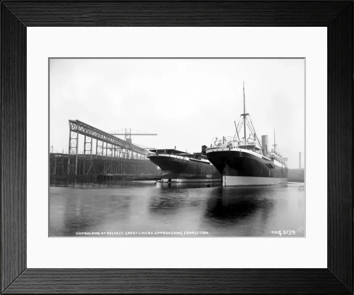 Framed Print : Shipbuilding at Belfast, Great Liners Approaching Completion Framed Print : Shipbuilding at Belfast, Great Liners Approaching Completion