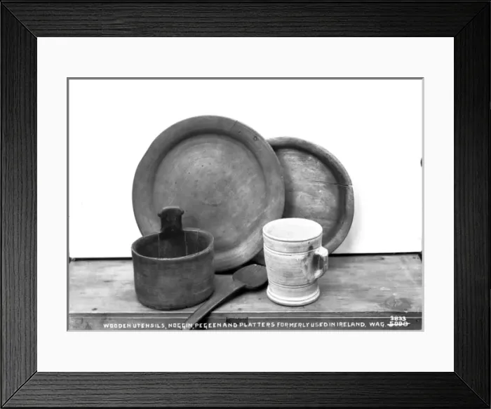 Framed Print : Wooden Utensils, Noggin, Pegeen and Platters for merly used Framed Print : Wooden Utensils, Noggin, Pegeen and Platters for merly used