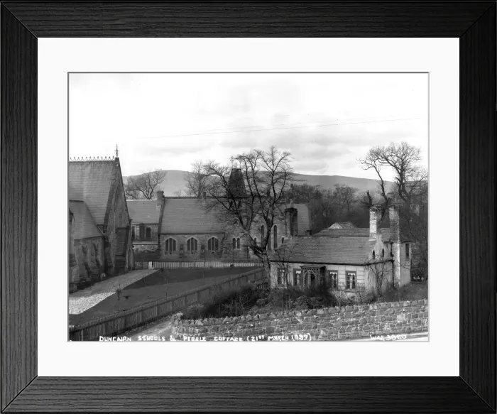 Framed Print : Duncairn Schools and Pebble Cottage (21st March 1889) Framed Print : Duncairn Schools and Pebble Cottage (21st March 1889)